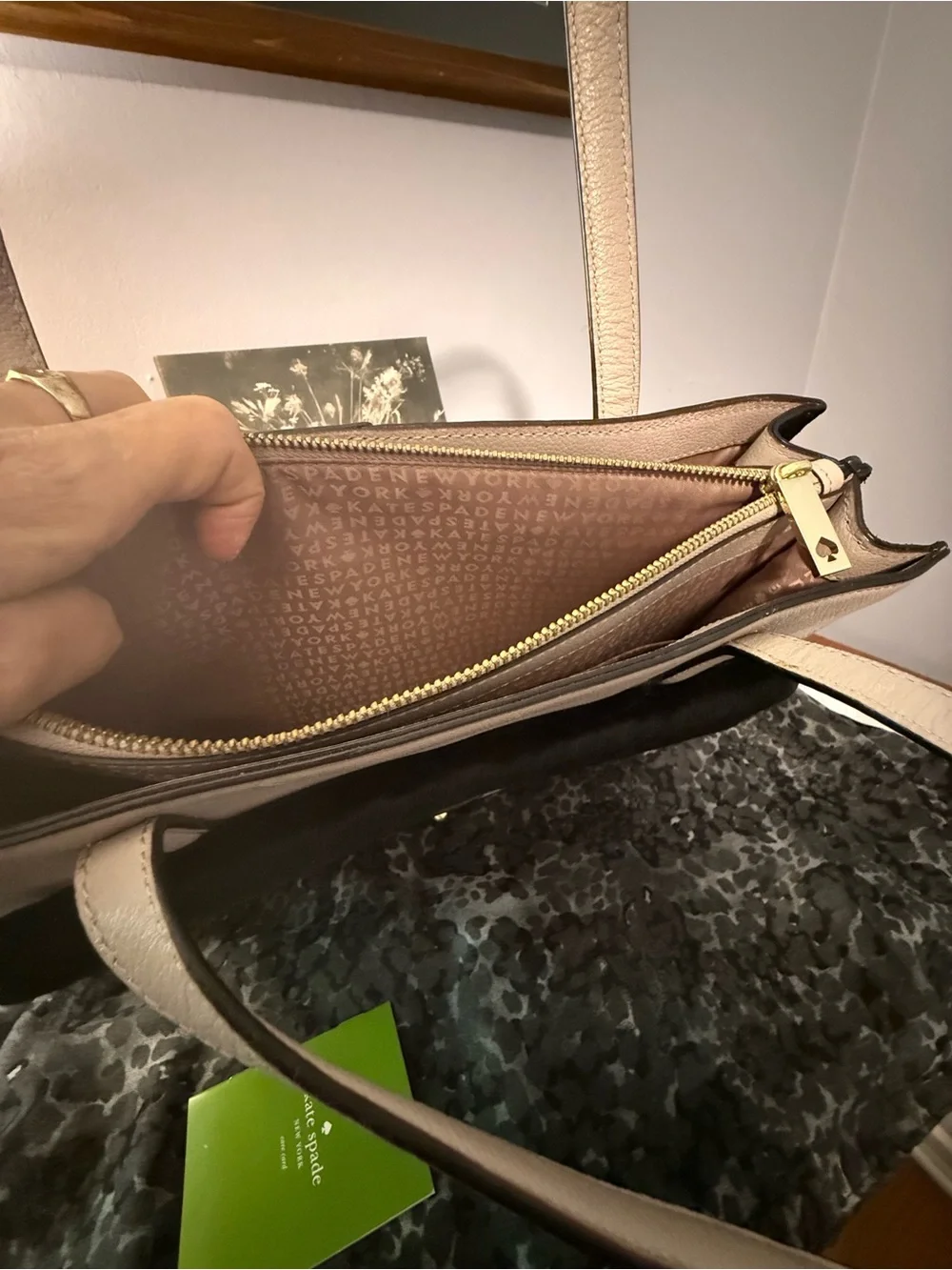 kate spade Nude and Black Leather Satchel with Front Envelope Flap